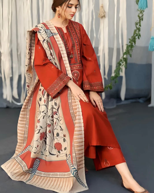 UROOJ  EMB 3Pc With Shawl