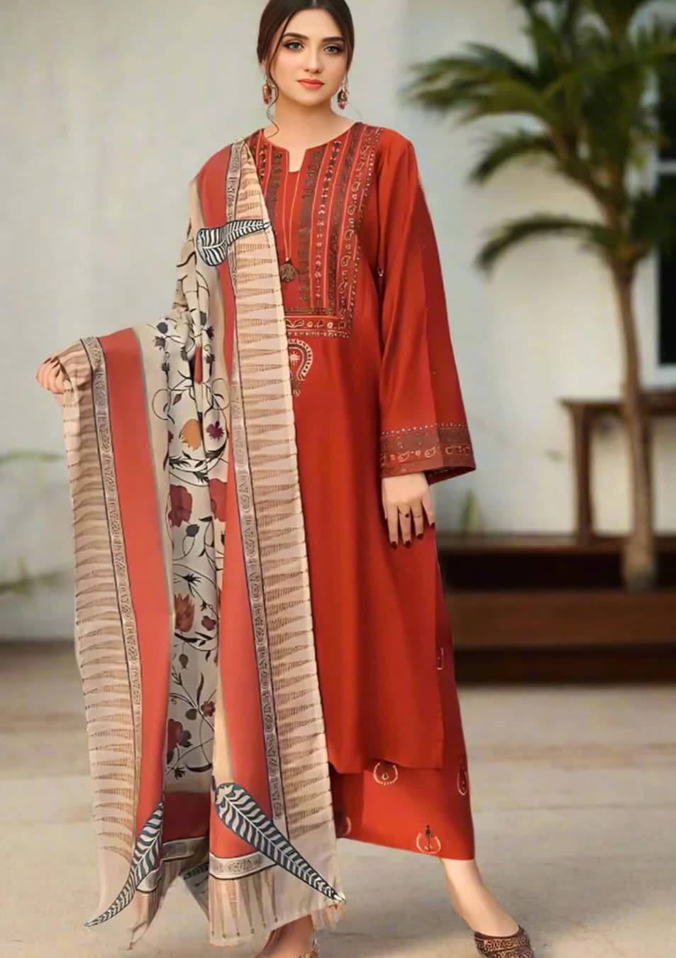 UROOJ  EMB 3Pc With Shawl
