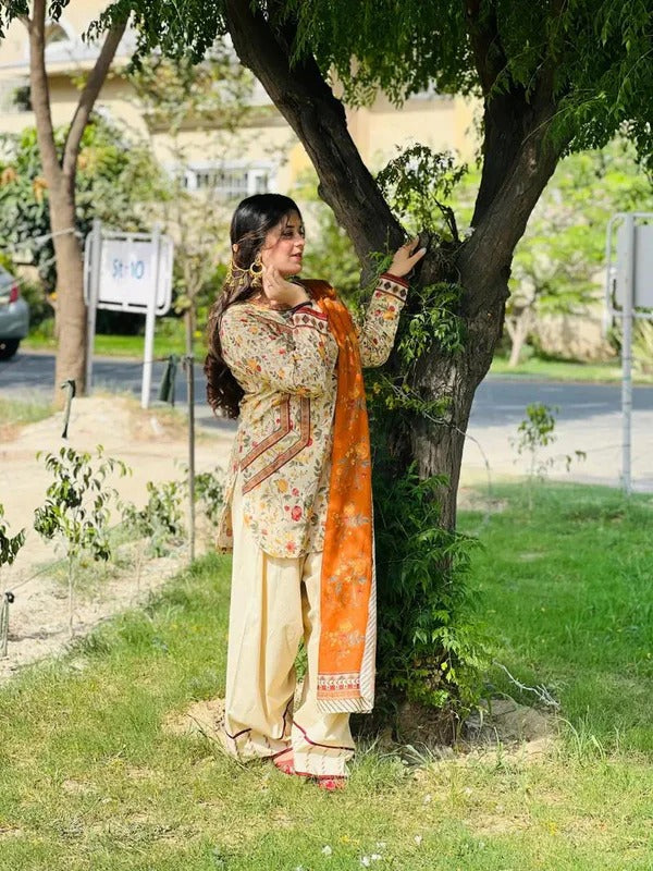 MEHAR LAWN 3PC ( FARSHI SHALWAR )